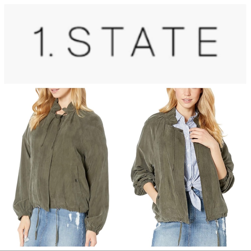 1. State Drawstring Cupro Soft Bomber Jacket
